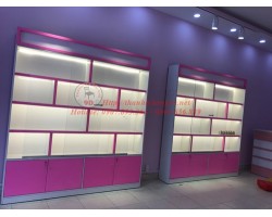 Thanh lý kệ trưng bày cũ MDF có kính lùa 98%