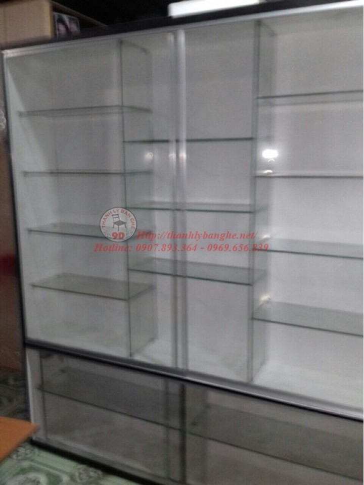 Thanh lý tủ kiếng trưng bày nhiều tầng và kích thước